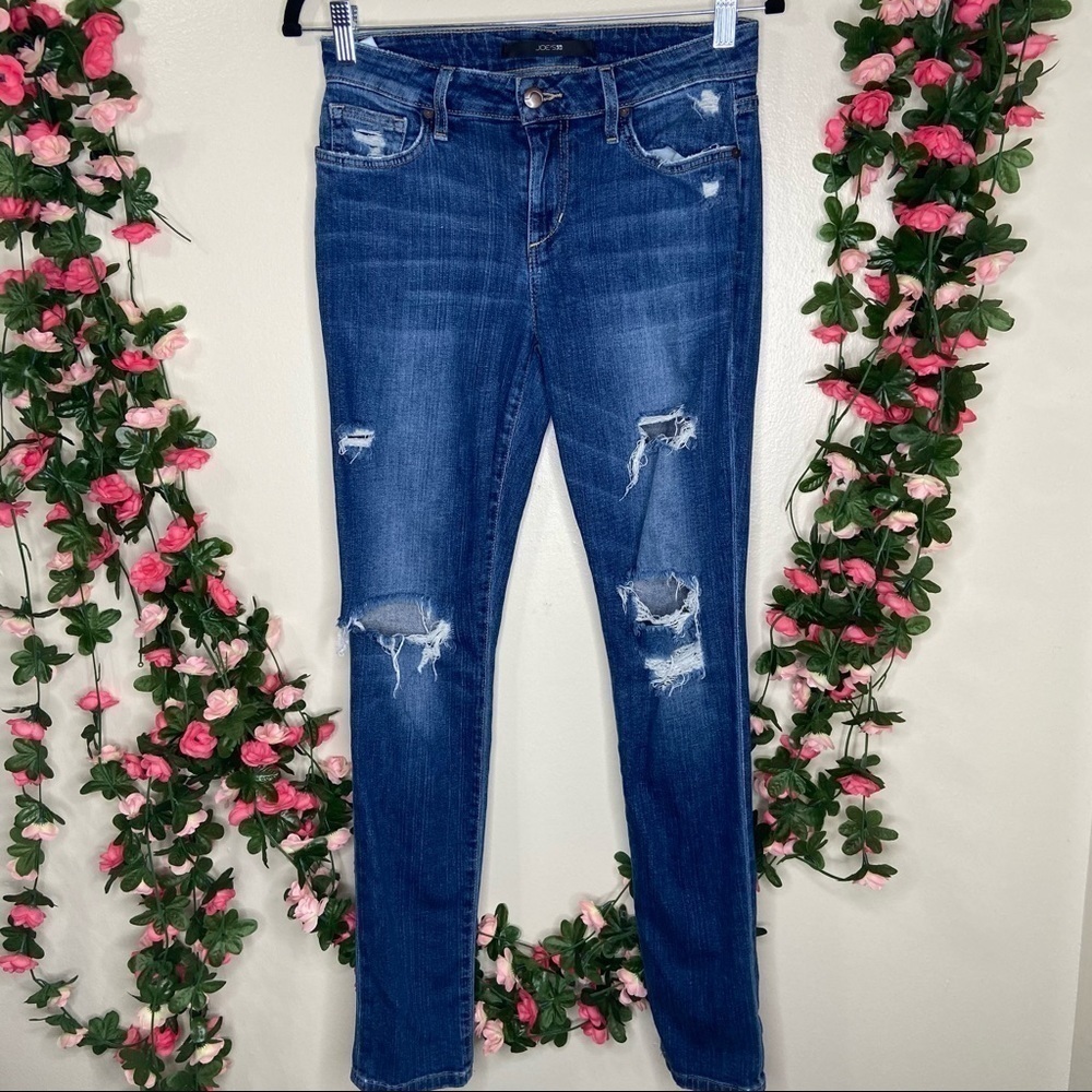 Joe’s Jeans Blue Dark Wash Destroyed Distressed Skinny Ankle Jeans Womens 27